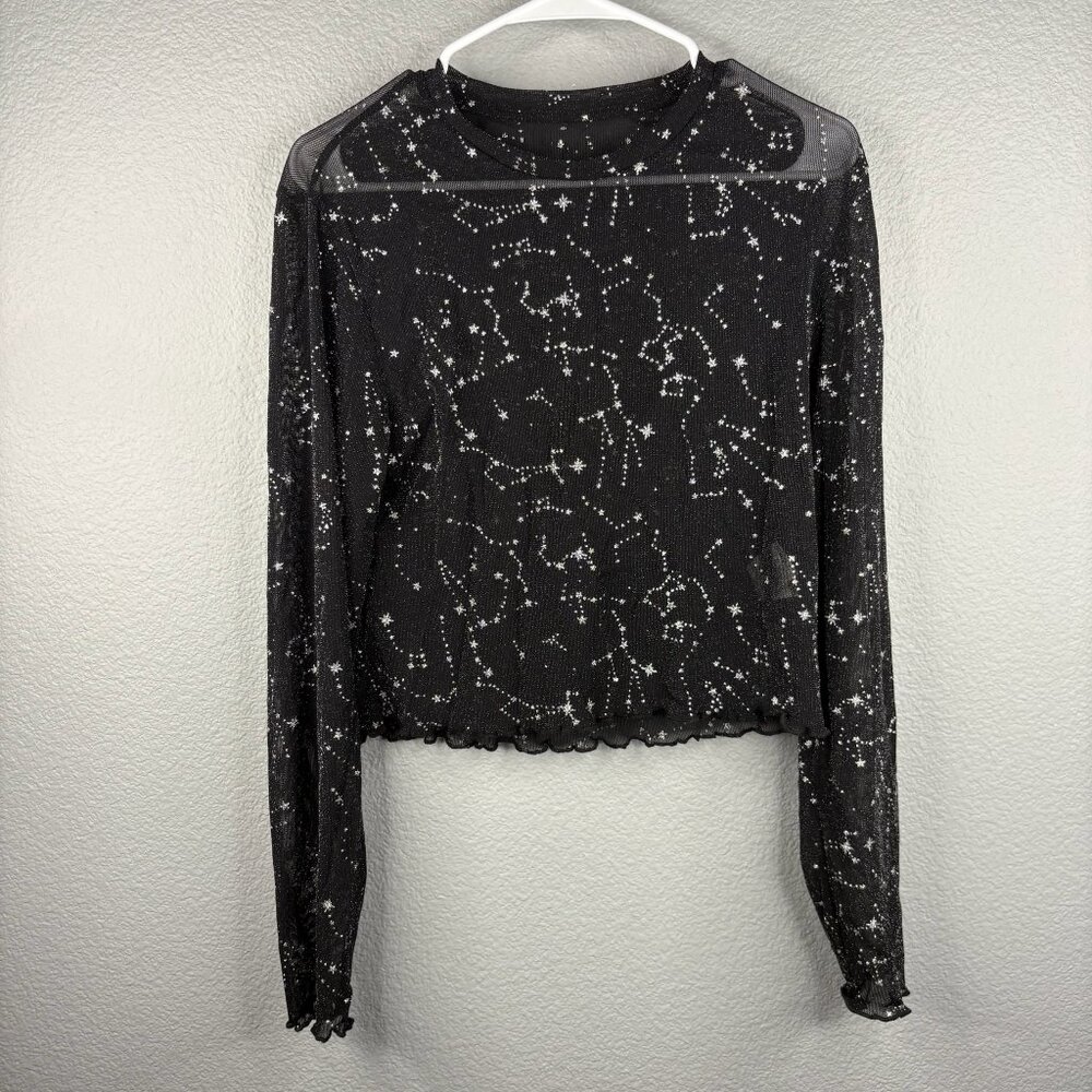 Constellations Black & Silver See-thru Crop Top - Picture 1 of 5